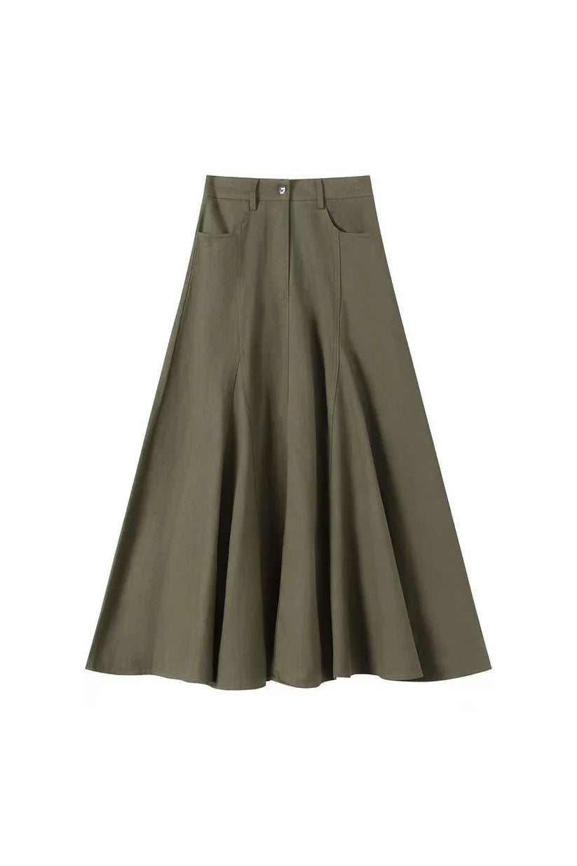 INO-M2-1404 KHAKI ZIP FLY POCKETS SKIRT