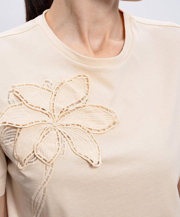 TWS-261TP2080 PEACH FLOWER APPLIQE T-SHIRT