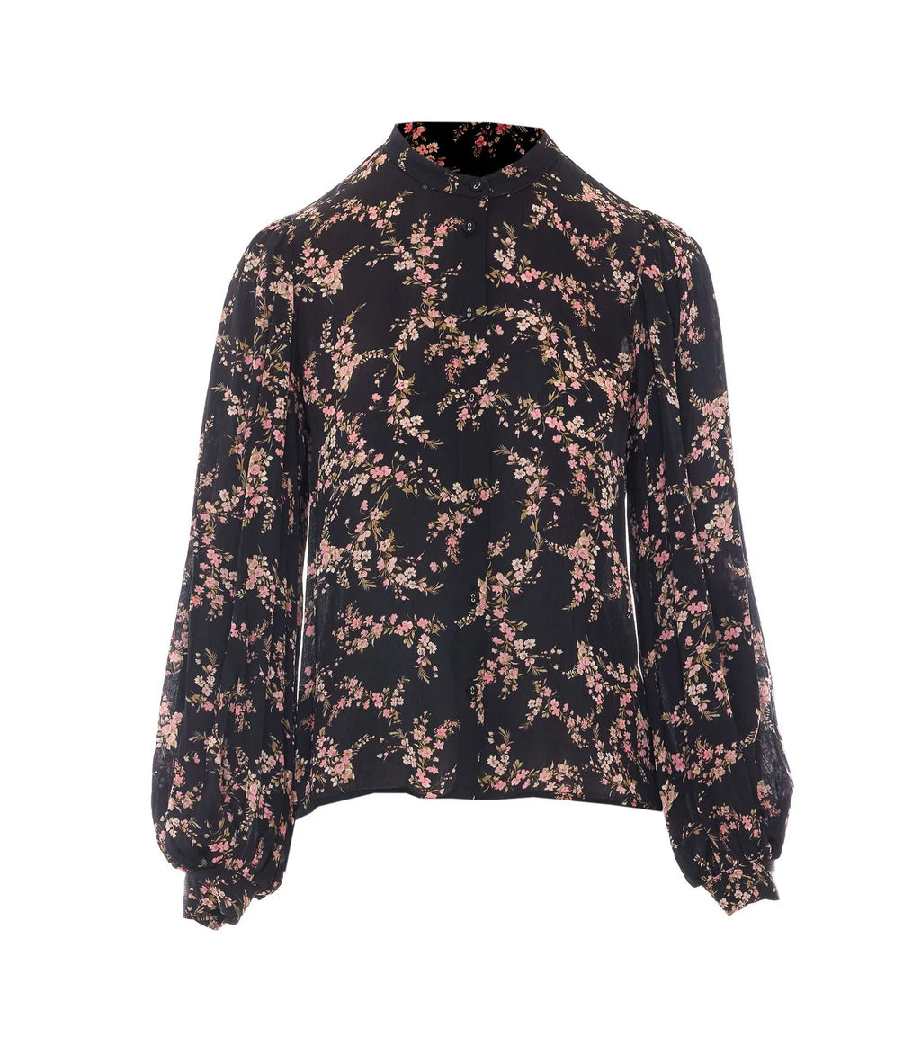 TWS-262TP2443 BLACK FLORAL PRINT BLOUSE