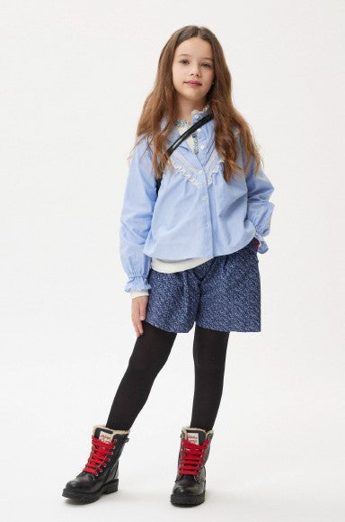 PHK-1F304 BLUE LACE TRIMMED BLOUSE