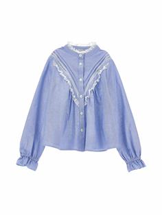 PHK-1F304 BLUE LACE TRIMMED BLOUSE