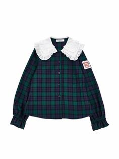 PHK-I1F308 NAVY&GREEN CHECKED BLOUSE