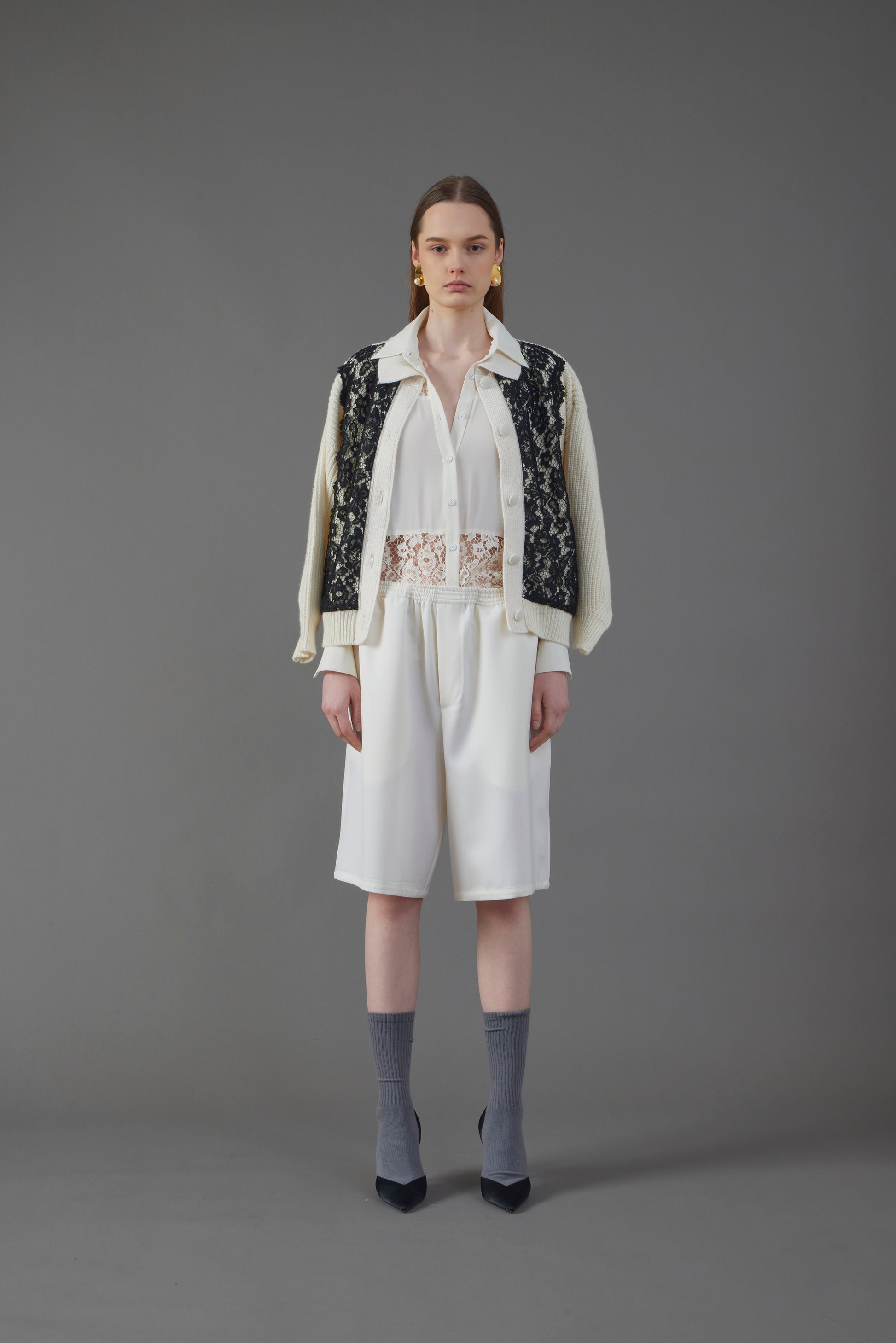 CTE-KN091 IVORY&BLACK CARDIGAN