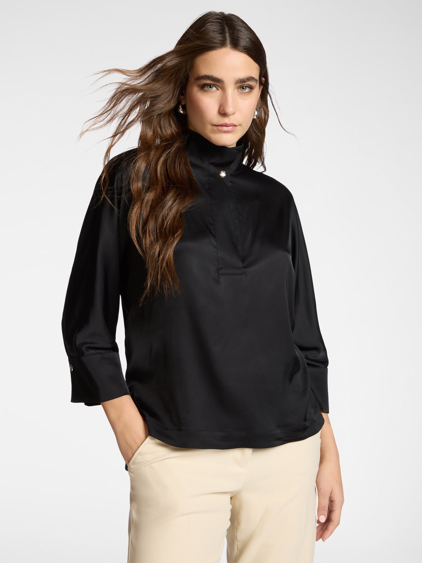 ELM-2153Z000038 BLACK KIMONO POLO SHIRT