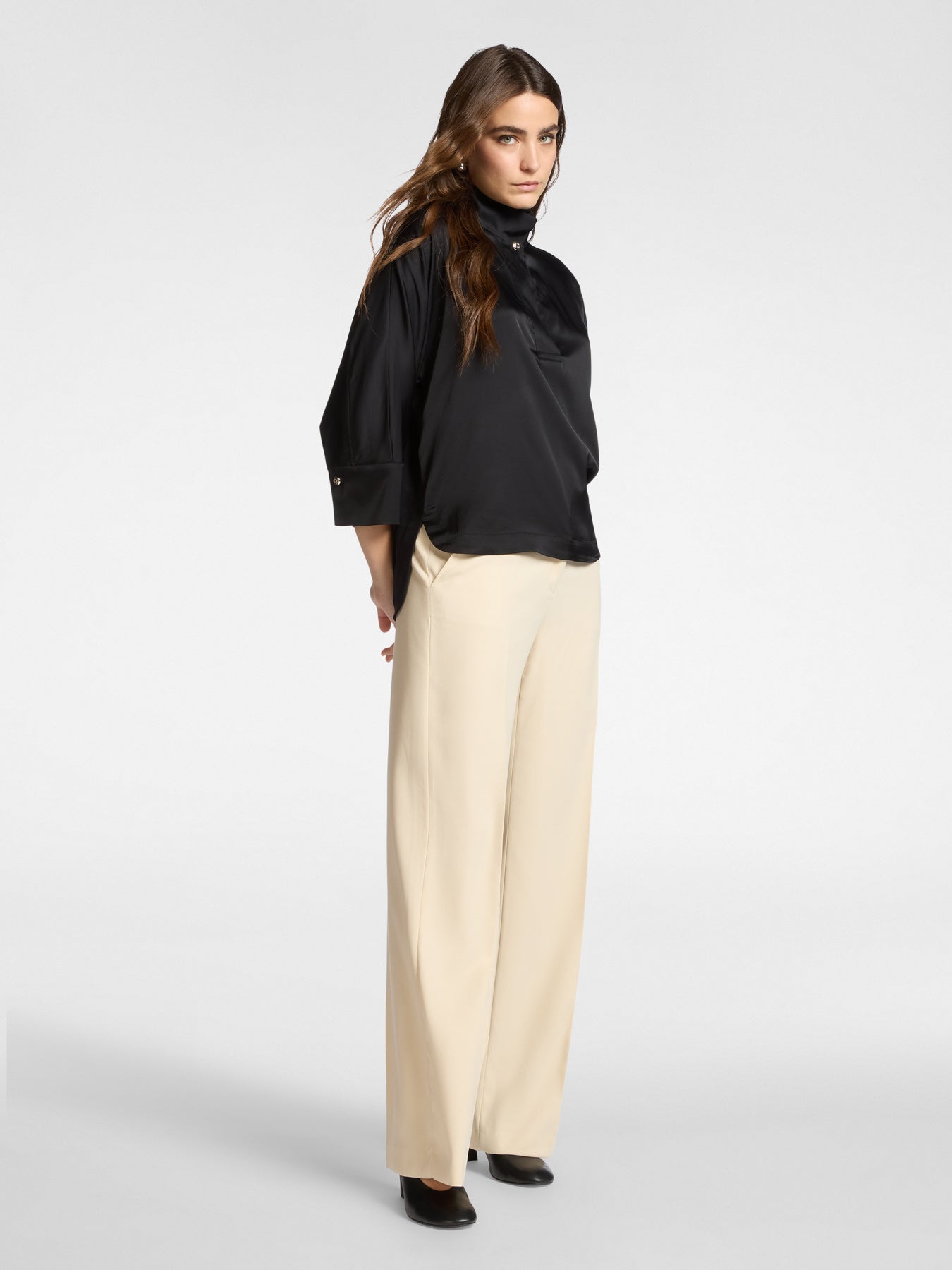 ELM-2153Z000038 BLACK KIMONO POLO SHIRT