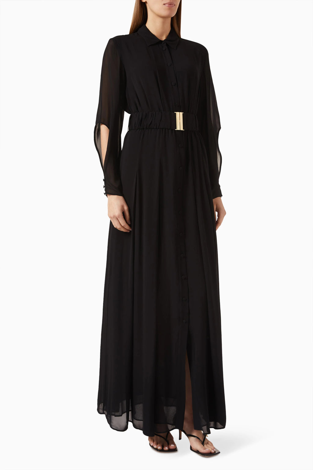  PINKO NARCISI BLACK DRESS WITH GOLD BELT