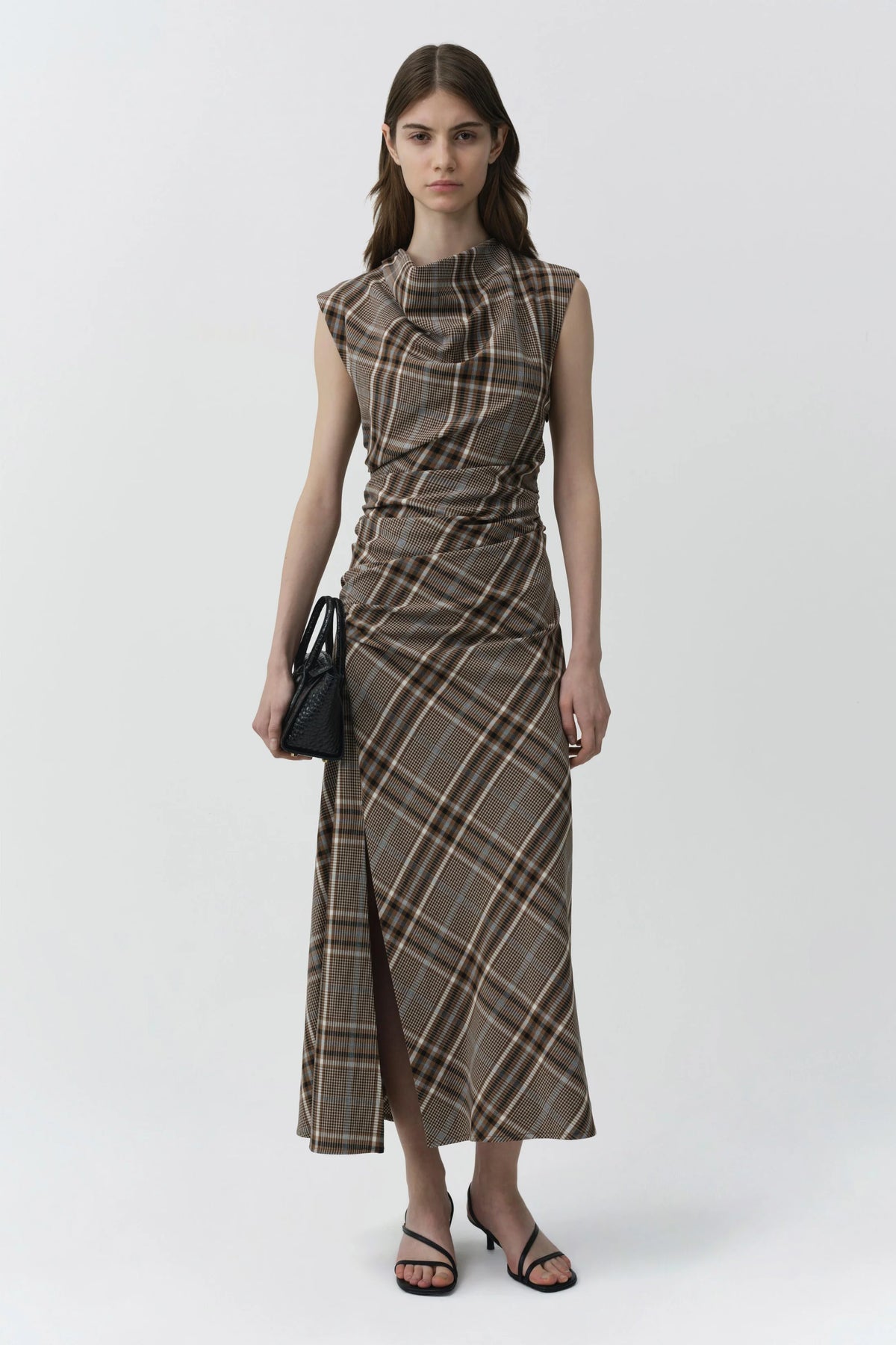 SMK-526-1181 BURKE PLAID DRAPED DRESS