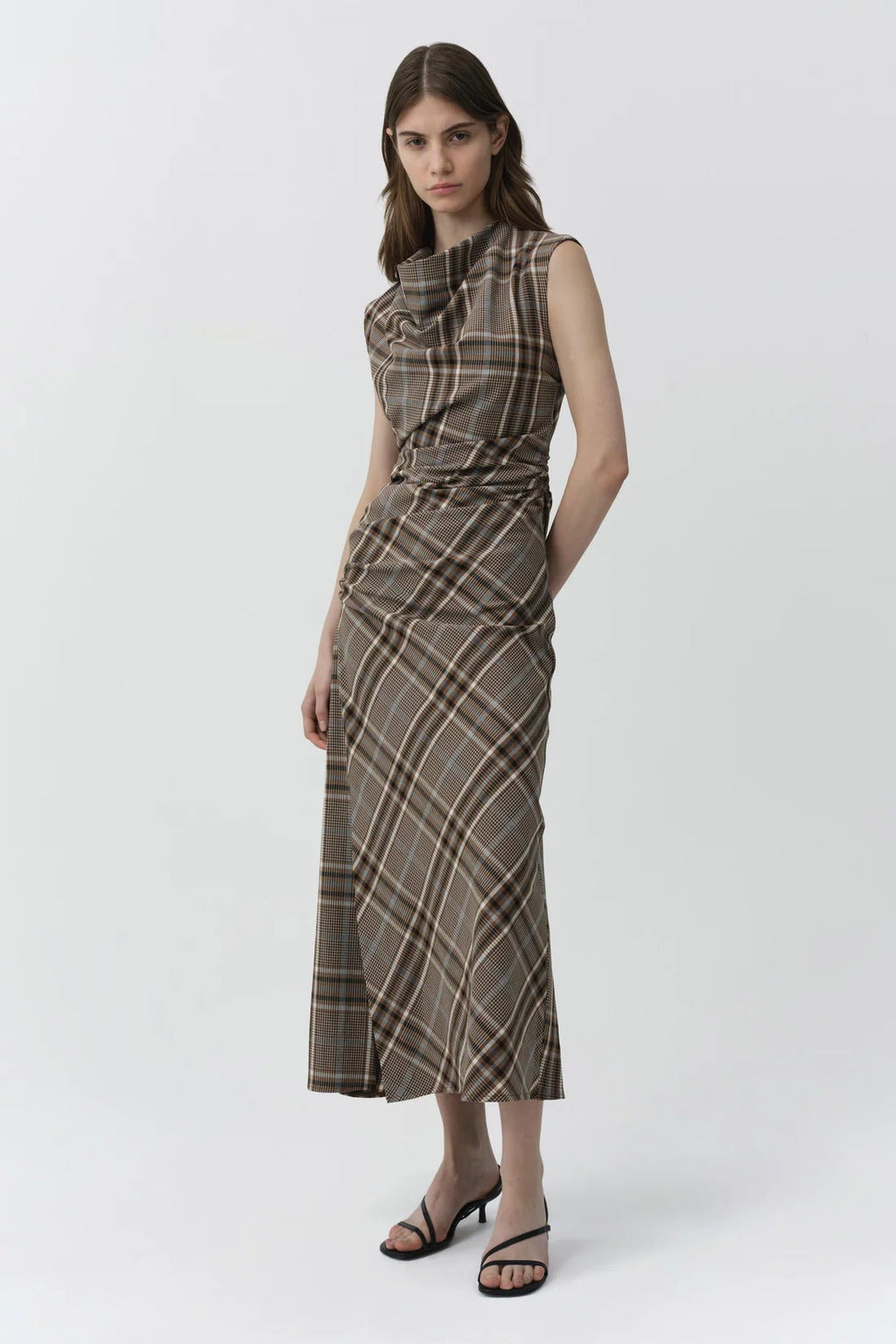 SMK-526-1181 BURKE PLAID DRAPED DRESS