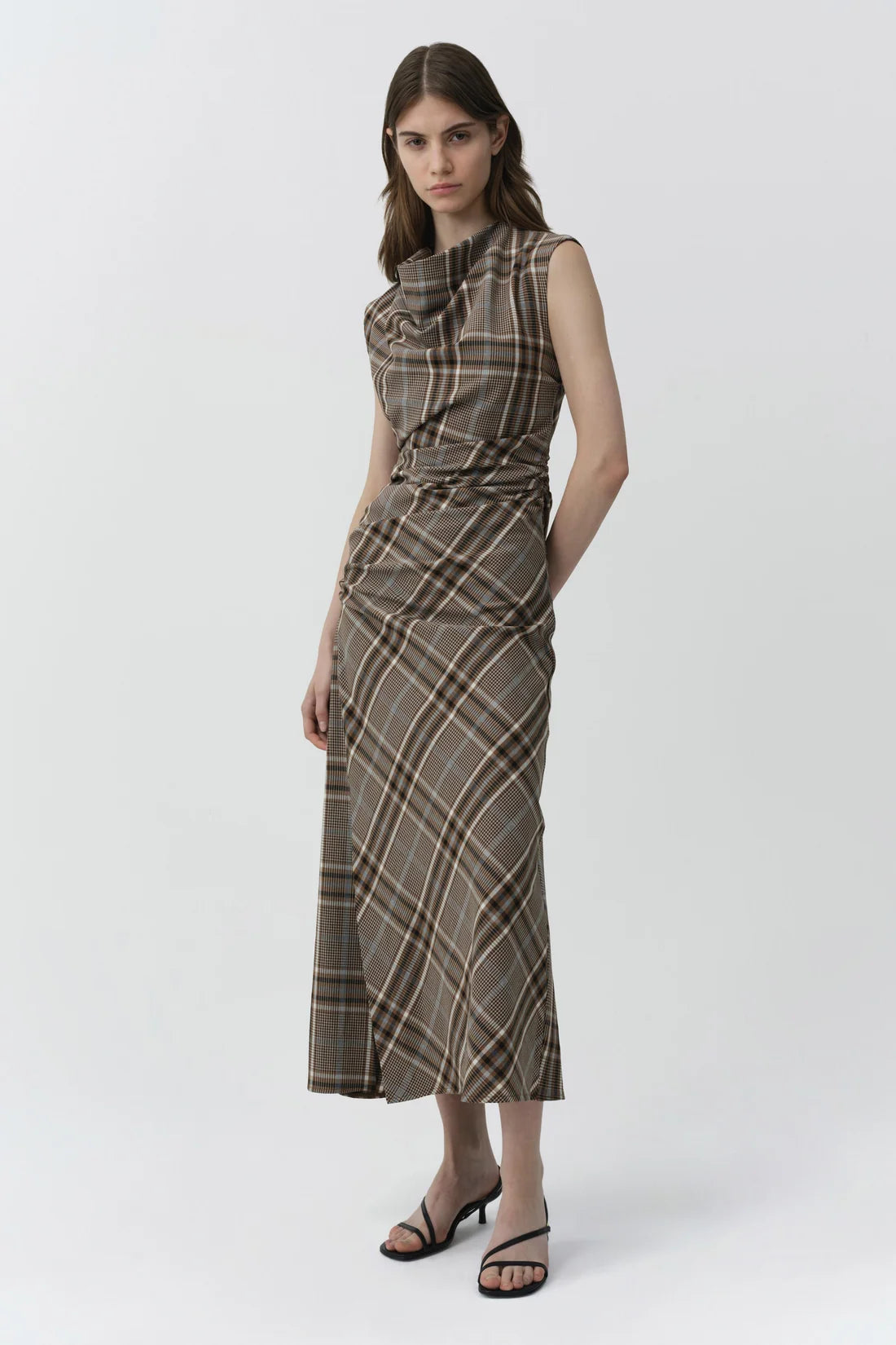 SMK-526-1181 BURKE PLAID DRAPED DRESS