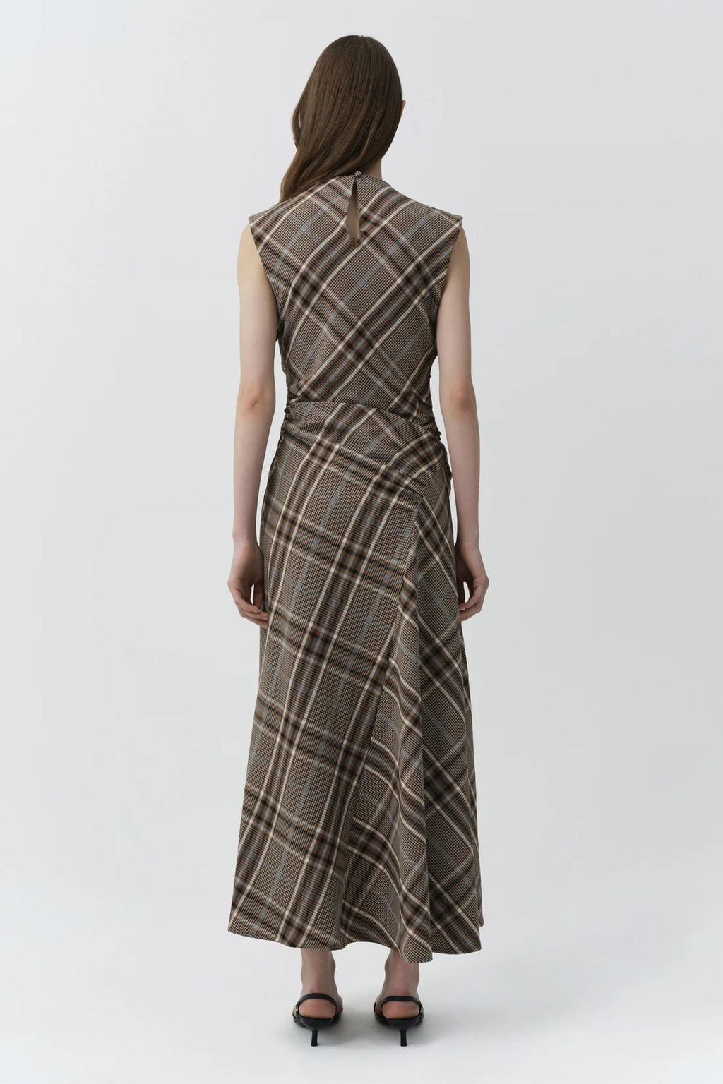 SMK-526-1181 BURKE PLAID DRAPED DRESS