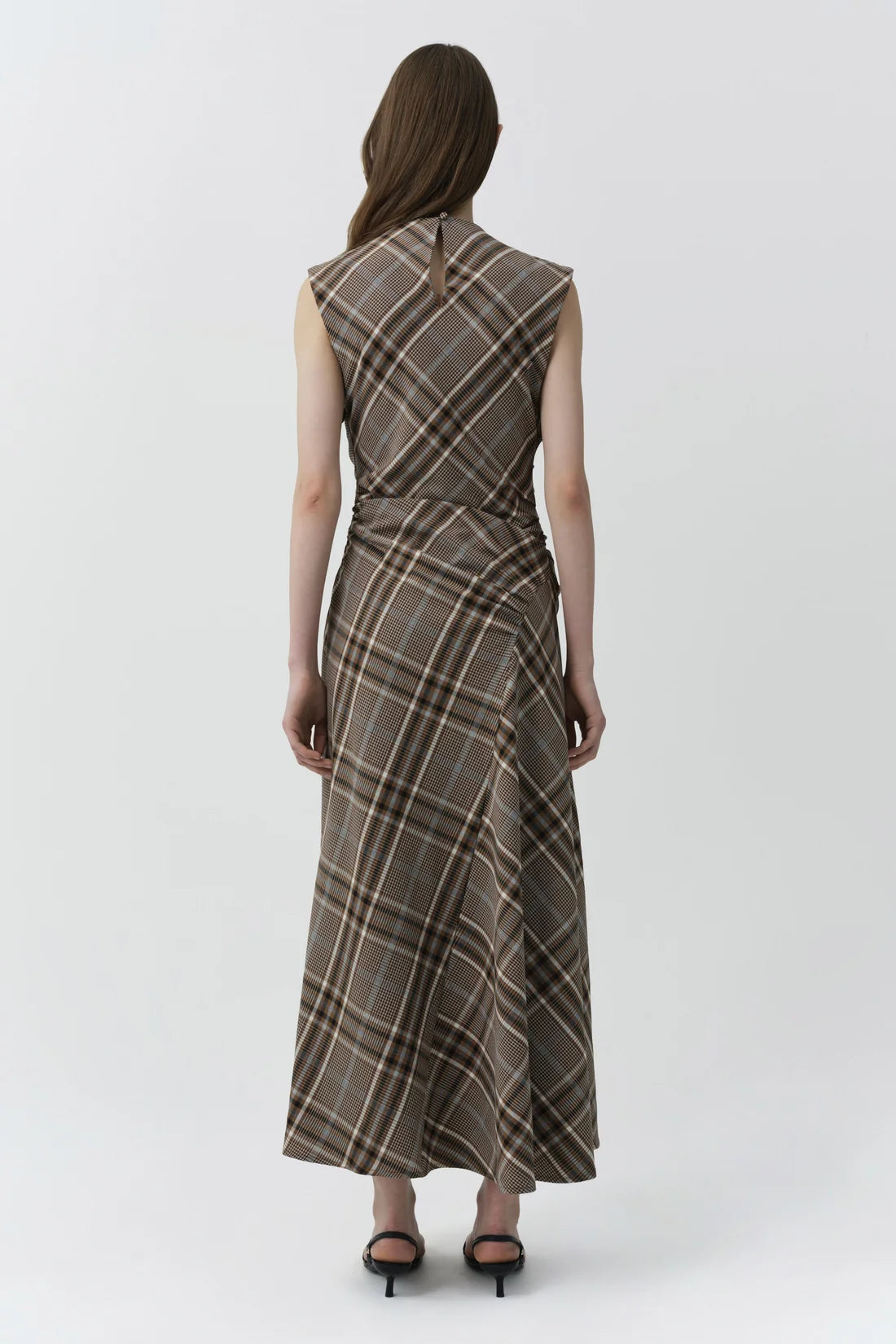 SMK-526-1181 BURKE PLAID DRAPED DRESS