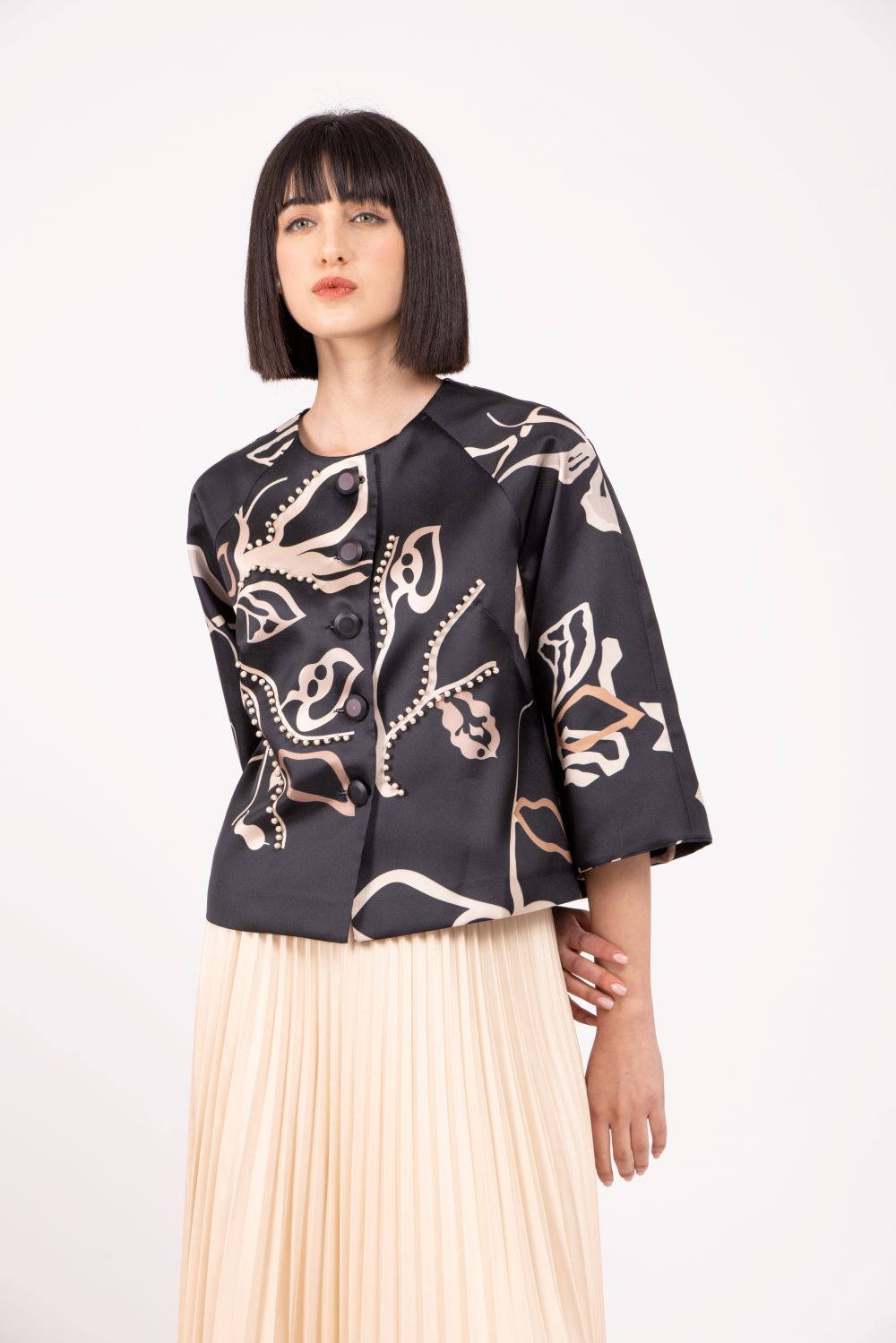 BNI-241 BLACK&BEIGE PRINT JACKET