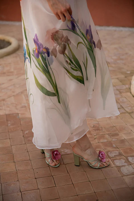 NOI-2417&2418 WHITE ORGANZA PRINT DRESS