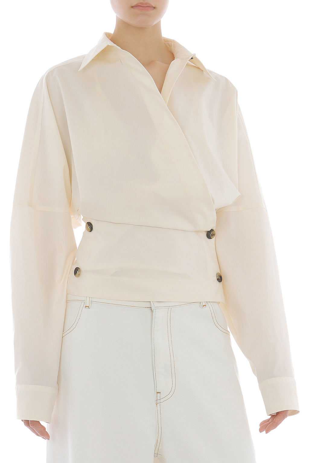 A0204 WHITE TAFFETA WRAP BLOUSE