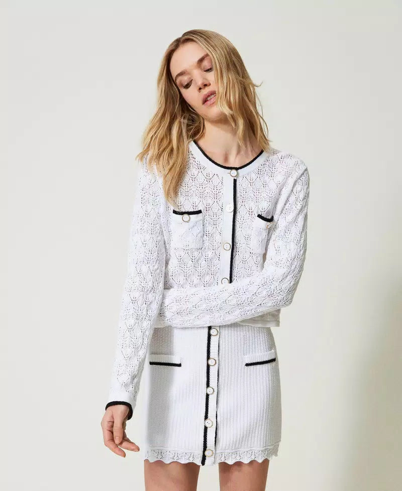 TW-241LB3FCC WHITE &BLACK CARDIGAN