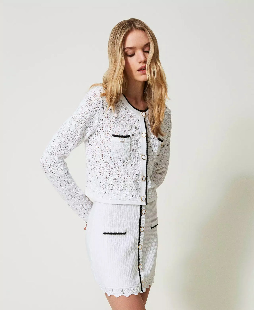 TWINSET 241LB3FCC WHITE &BLACK CARDIGAN