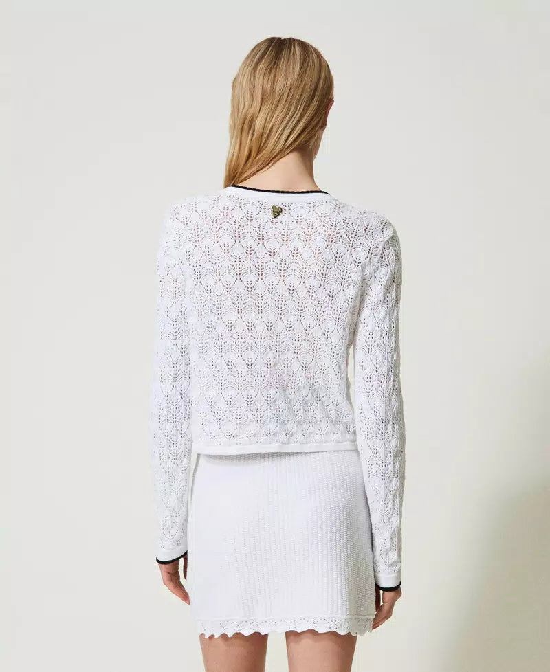 TW-241LB3FCC WHITE &BLACK CARDIGAN