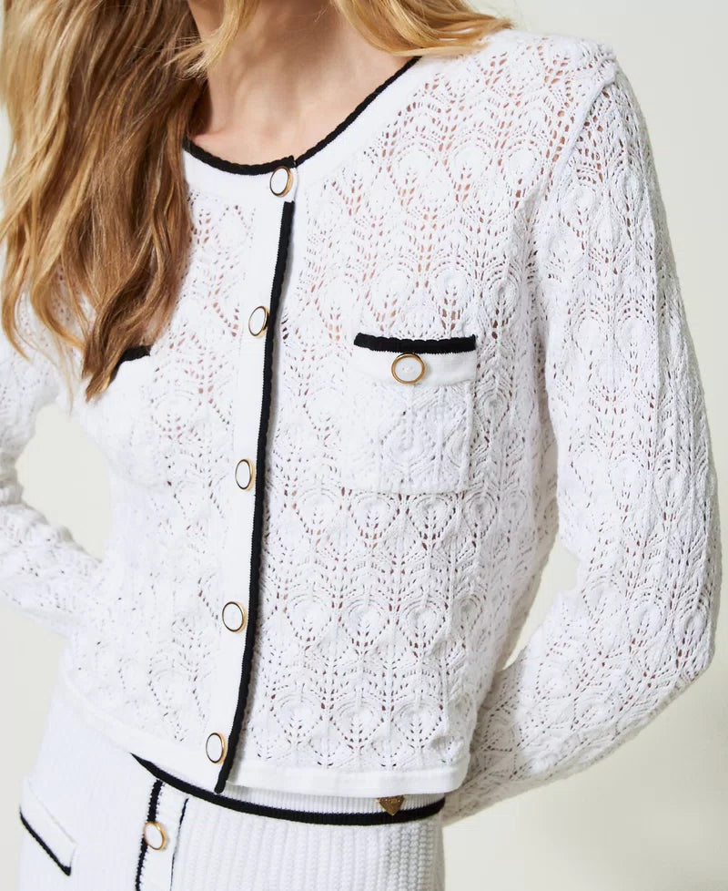 TW-241LB3FCC WHITE &BLACK CARDIGAN