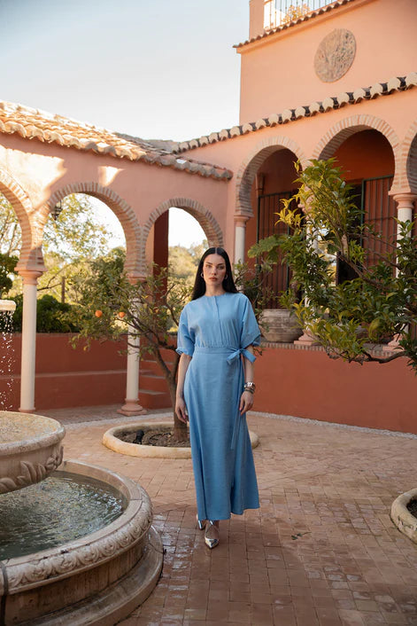NOI-2423 BLUE SIDE WRAP DRESS