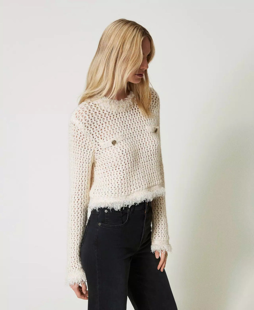 TWS-242TP3770 OLD WHITE KNITTED TOP