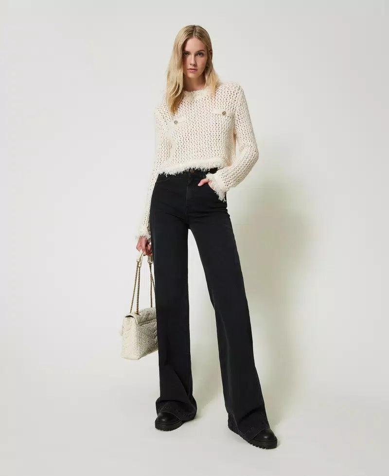 TWS-242TP3770 OLD WHITE KNITTED TOP