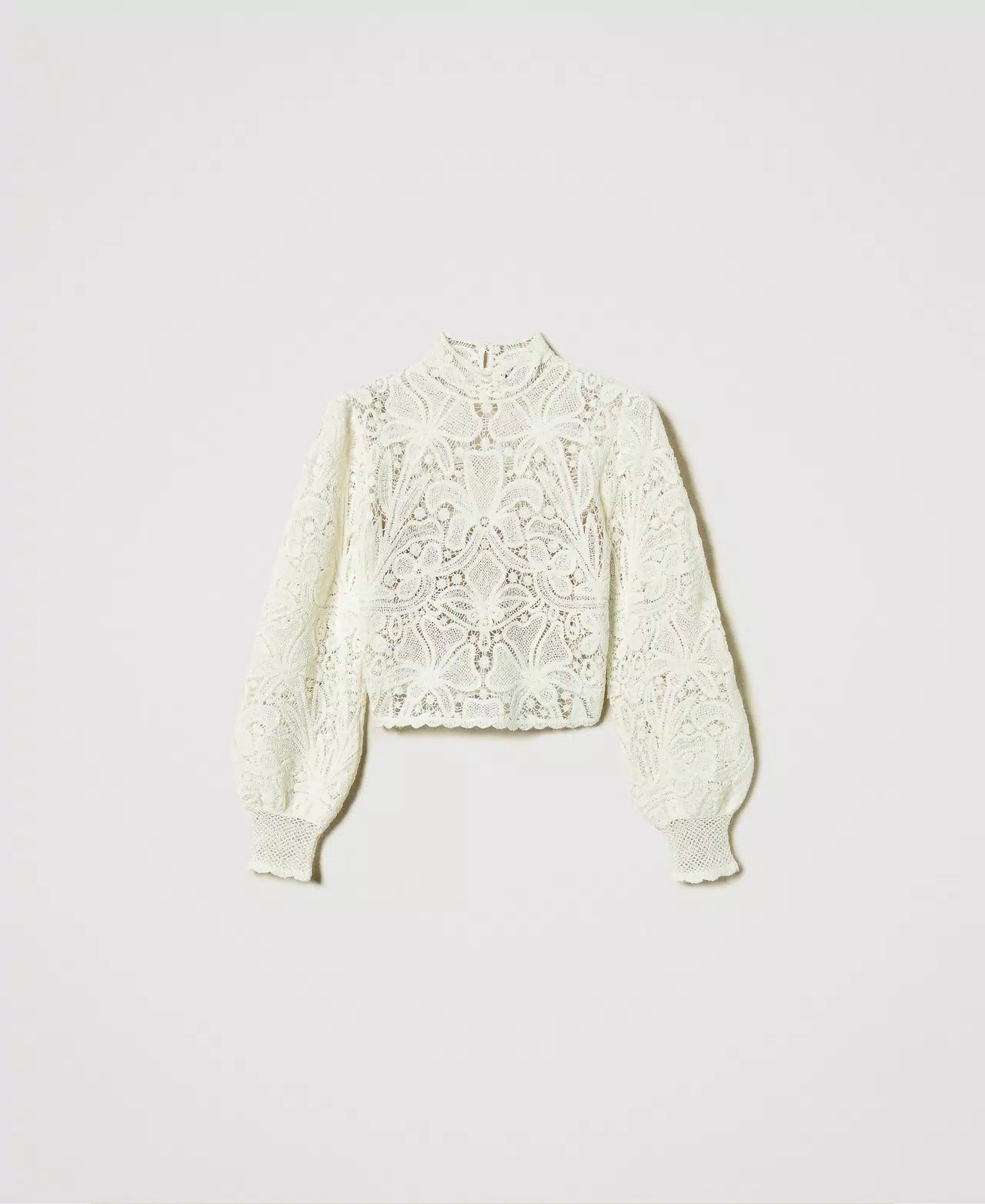 TWS-242TS3140 IVORY FLORAL CROCHET TOP