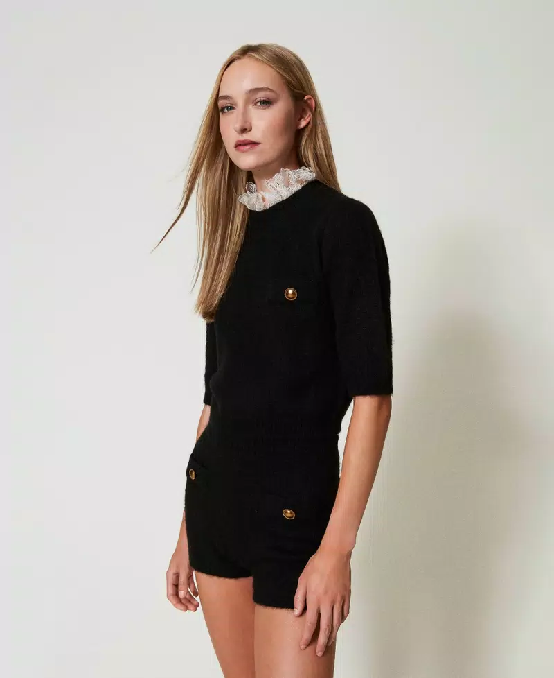 TWS-242TS3270 BLACK KNIT COLLAR TOP