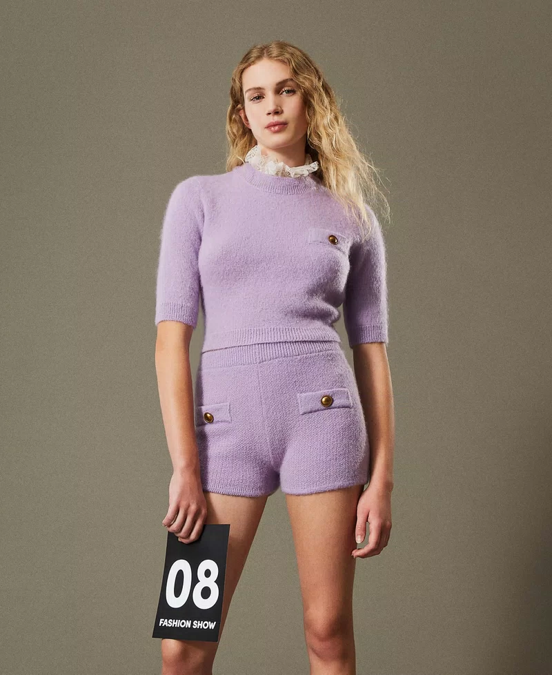 TWS-242TS3270 LAVENDER KNIT COLLAR TOP
