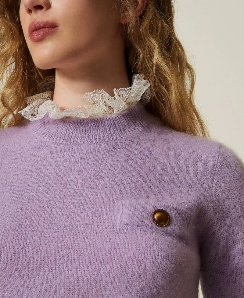 TWS-242TS3270 LAVENDER KNIT COLLAR TOP