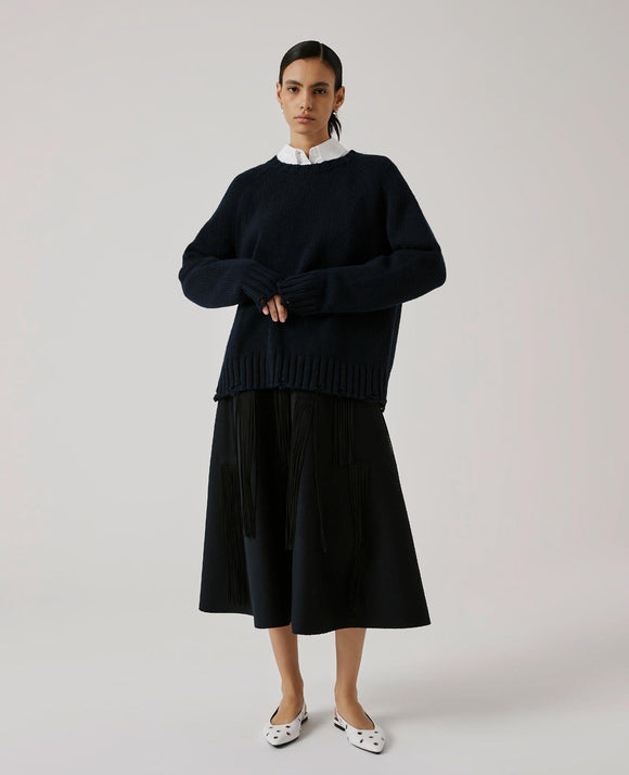 BEA-24FA5877VELOUR BLUE FRINGES SKIRT