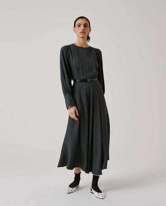 BEATRICE-24FA6387SATINB GREY BELT DRESS