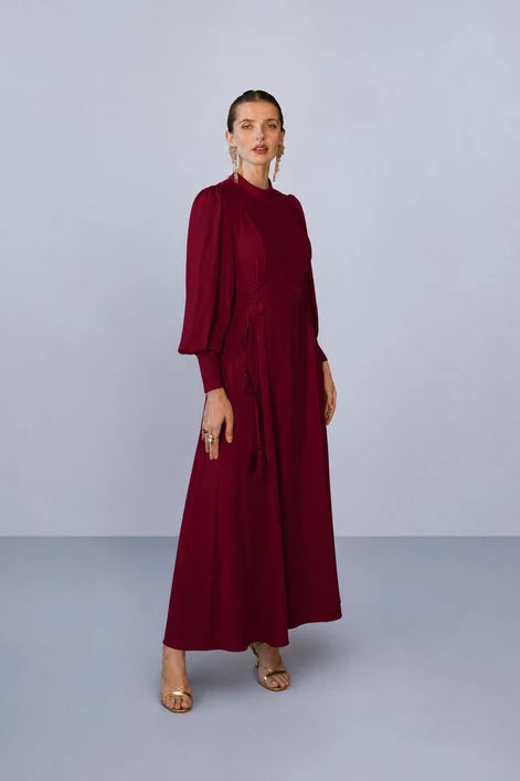 NOI-2501 WINE SIDE CORSET DRESS