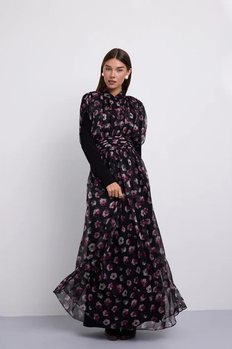 NOI-2510 FLORAL PRINT WAISTED DRESS