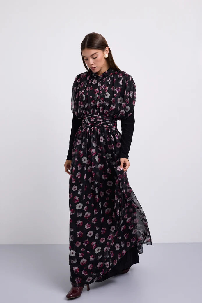 NOI-2510 FLORAL PRINT WAISTED DRESS