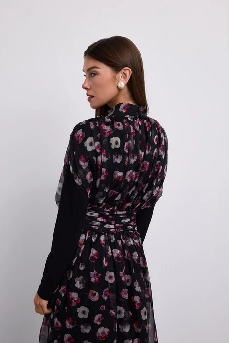 NOI-2510 FLORAL PRINT WAISTED DRESS