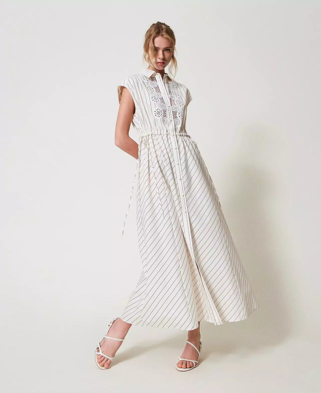 TWS-251AP2486 IVORY STRIPED POPLIN DRESS