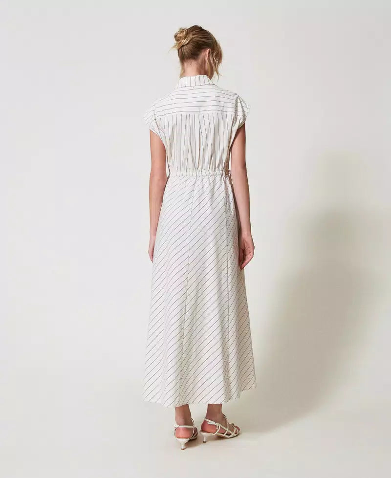 TWS-251AP2486 IVORY STRIPED POPLIN DRESS