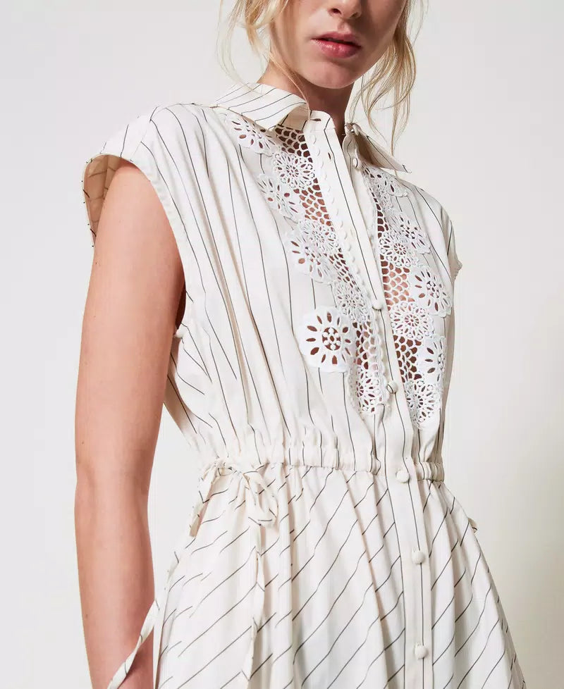 TWS-251AP2486 IVORY STRIPED POPLIN DRESS