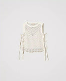 TWS-251TP2408 BEIGE MACRAME LACE VEST