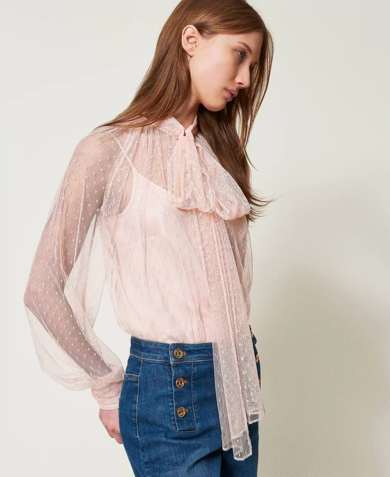 TWS-251TP2514 PINK TULLE BOW BLOUSE