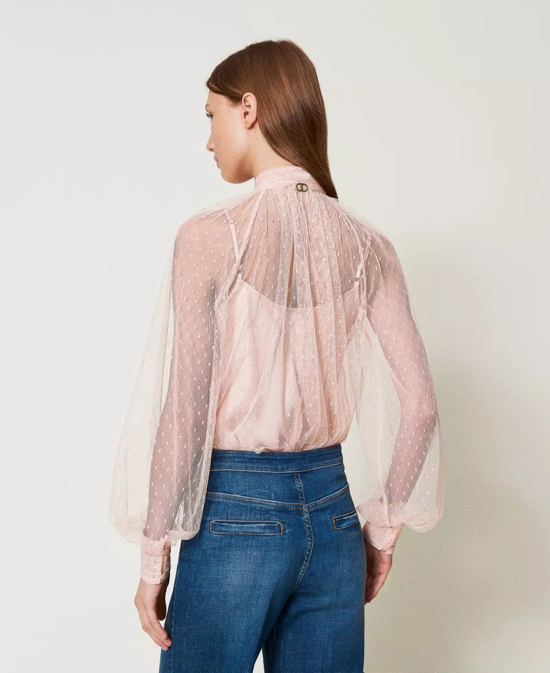 TWS-251TP2514 PINK TULLE BOW BLOUSE