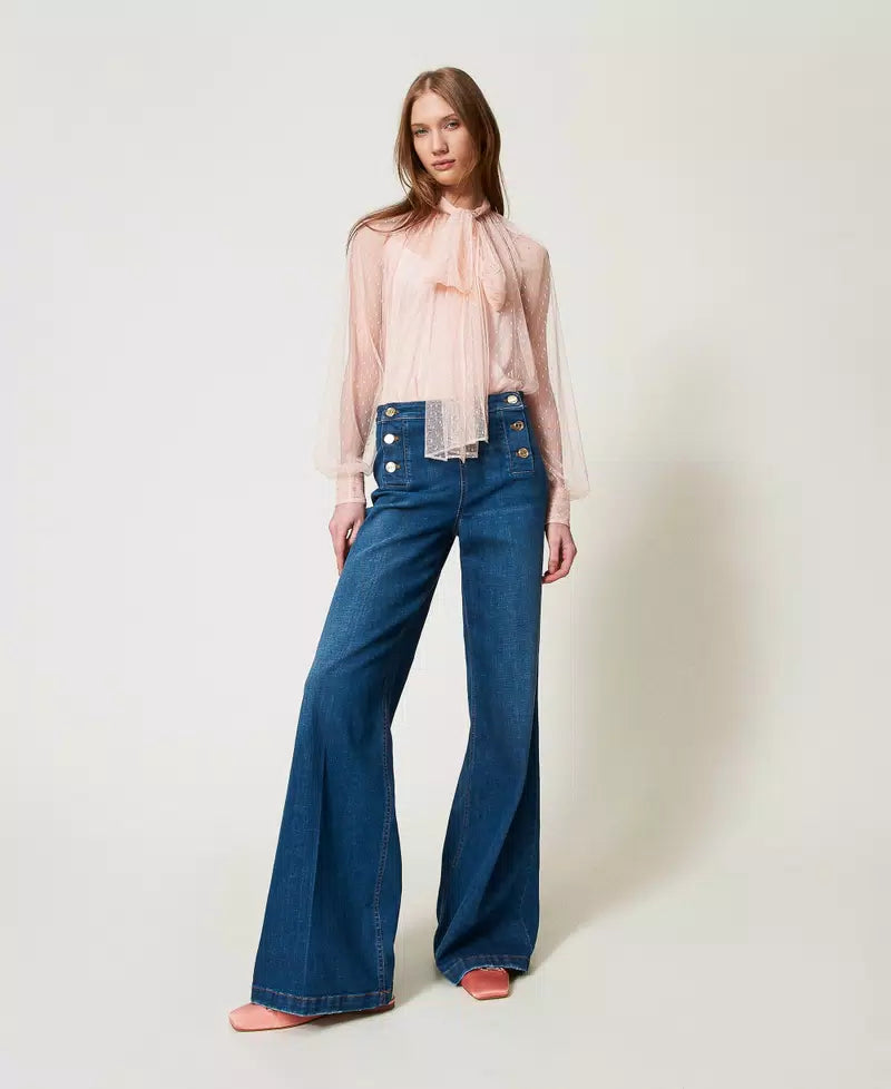 TWS-251TP2514 PINK TULLE BOW BLOUSE