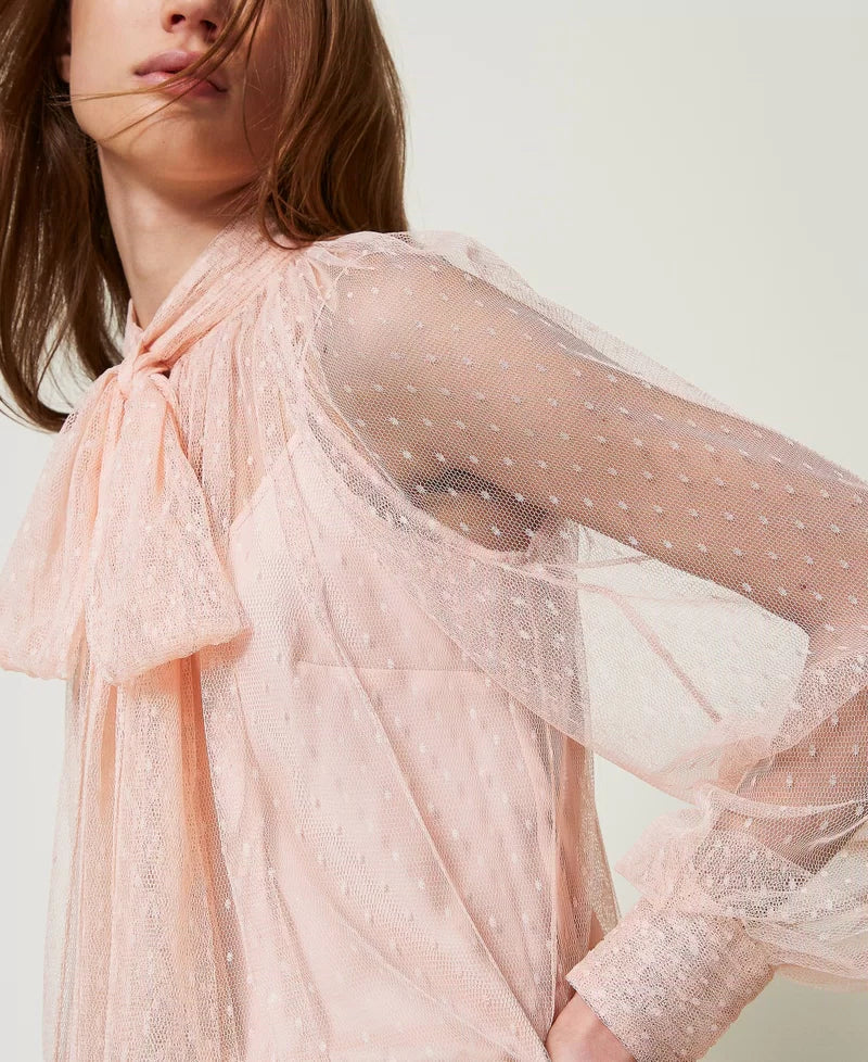 TWS-251TP2514 PINK TULLE BOW BLOUSE