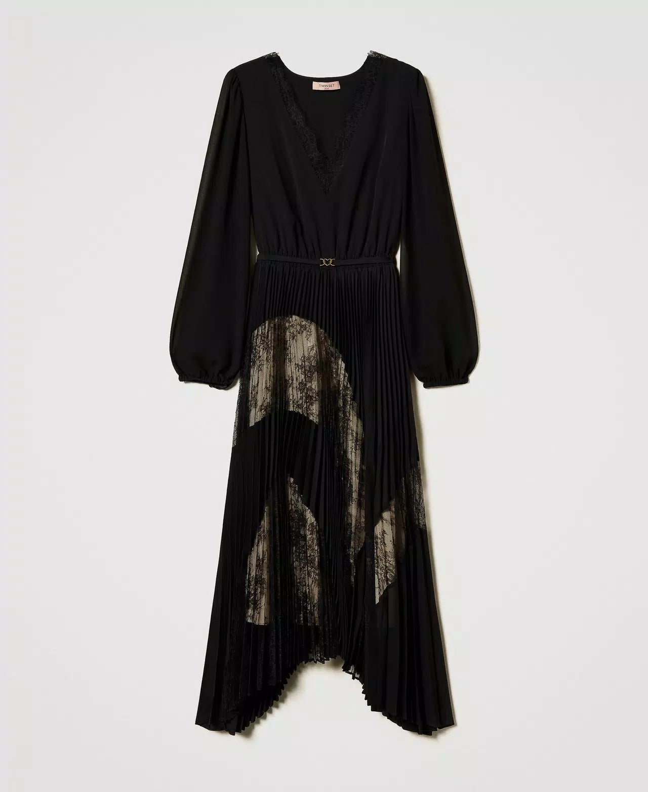 TWS-251TP2780 BLACK ORGANZA PLEATED DRESS