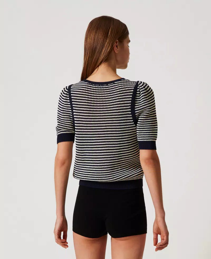 TWS-251TP3323 BLUE&WHITE STRIPED LOGO TOP