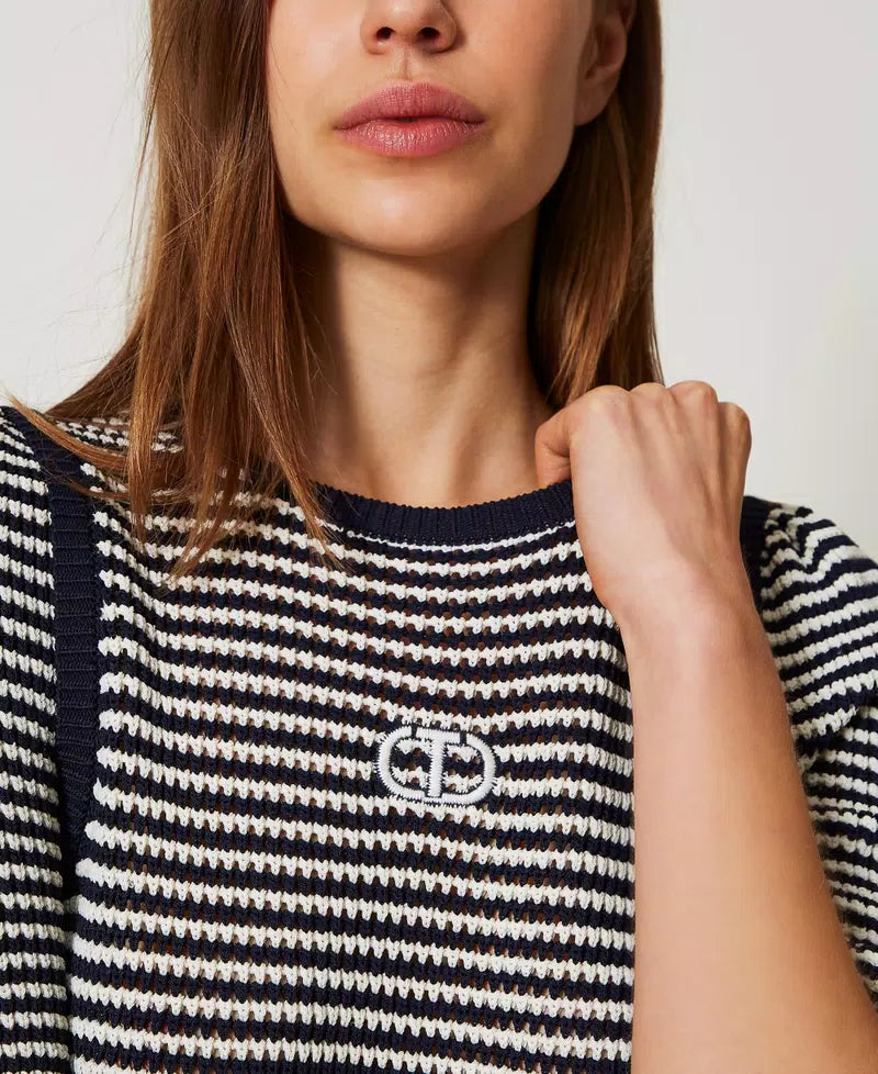 TWS-251TP3323 BLUE&WHITE STRIPED LOGO TOP