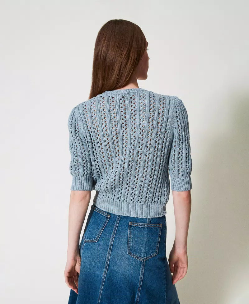 TWS-251TP3361 BLUE CROCHET BROOCH TOP