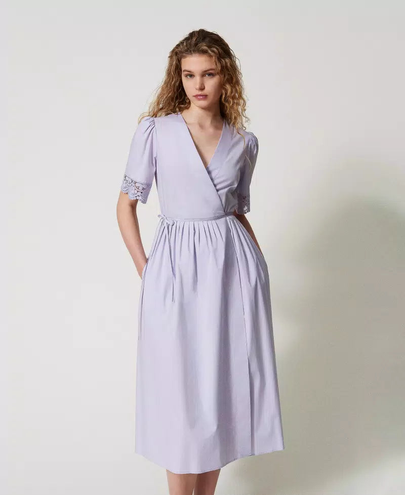 TWS-251TT2091 LILAC LACE SLEEVES WRAP DRESS