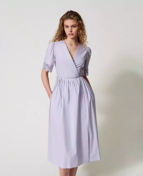 TWS-251TT2091 LILAC LACE SLEEVES WRAP DRESS