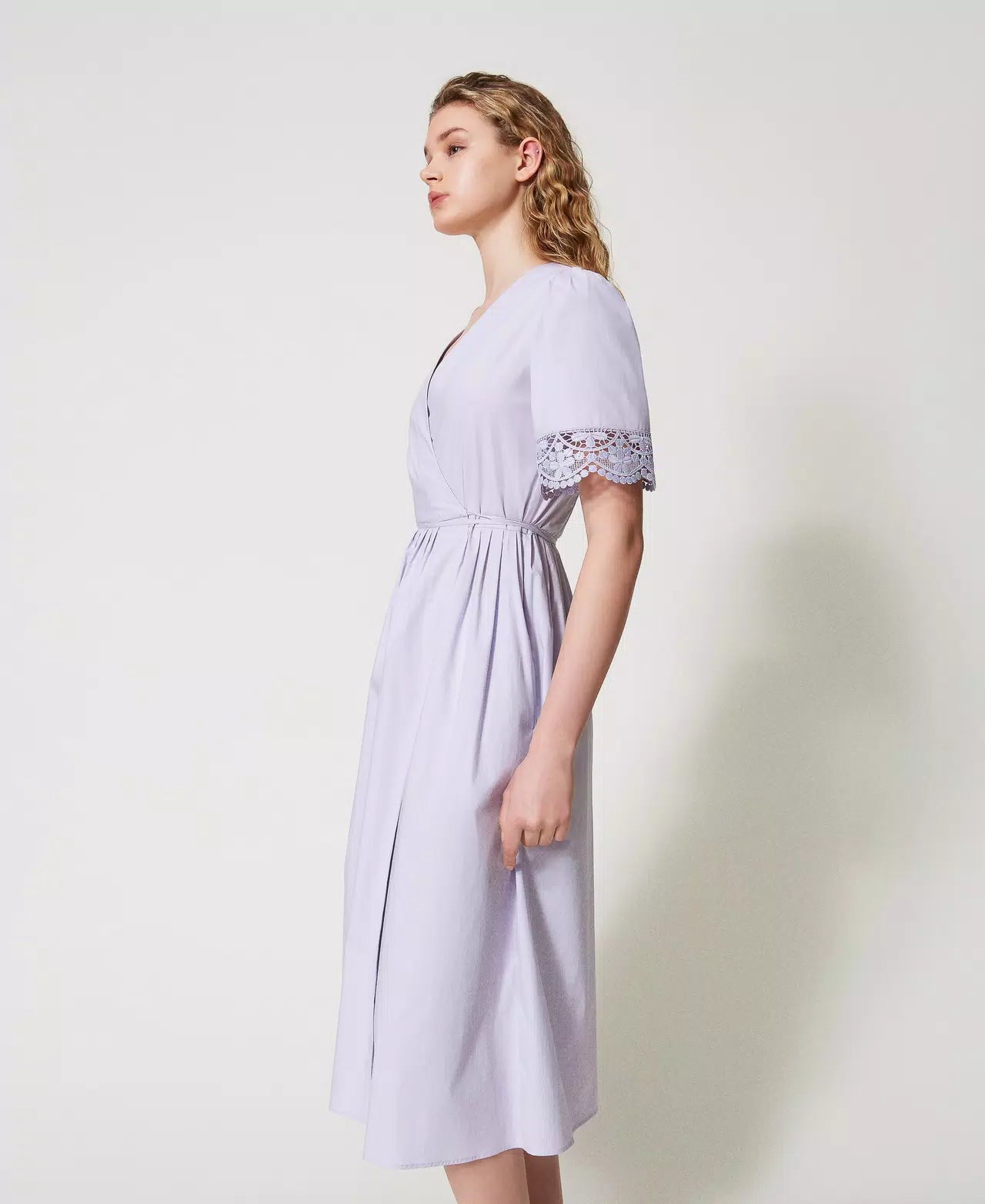 TWS-251TT2091 LILAC LACE SLEEVES WRAP DRESS